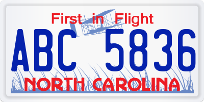 NC license plate ABC5836