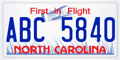 NC license plate ABC5840