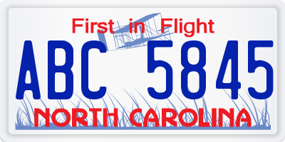 NC license plate ABC5845