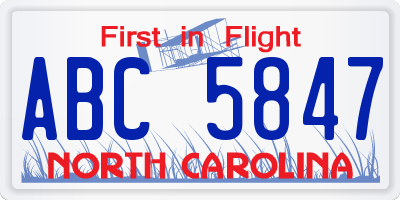 NC license plate ABC5847