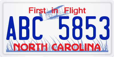 NC license plate ABC5853