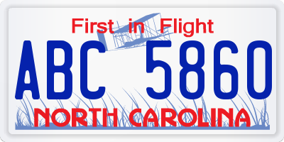 NC license plate ABC5860