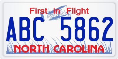 NC license plate ABC5862