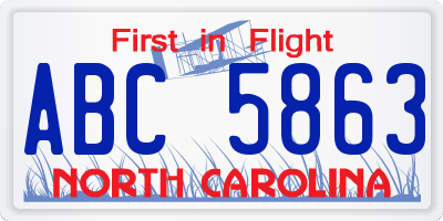 NC license plate ABC5863