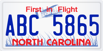 NC license plate ABC5865