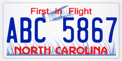 NC license plate ABC5867