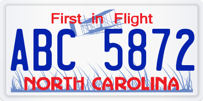 NC license plate ABC5872