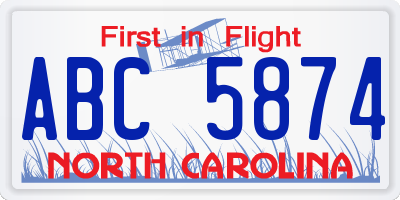NC license plate ABC5874