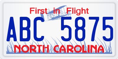 NC license plate ABC5875