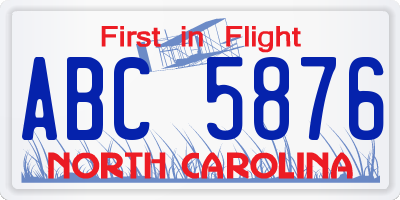 NC license plate ABC5876
