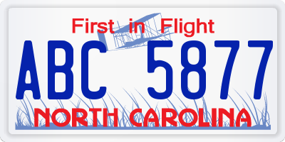 NC license plate ABC5877