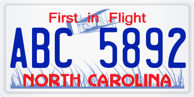 NC license plate ABC5892