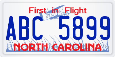 NC license plate ABC5899