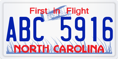 NC license plate ABC5916