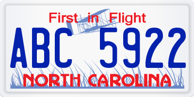 NC license plate ABC5922