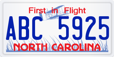 NC license plate ABC5925