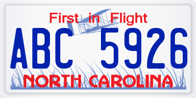 NC license plate ABC5926