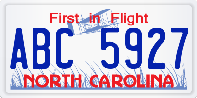 NC license plate ABC5927