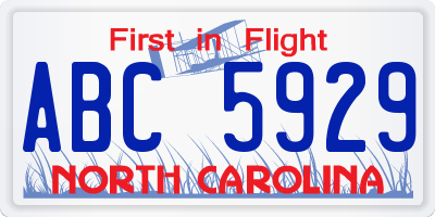 NC license plate ABC5929