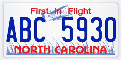 NC license plate ABC5930