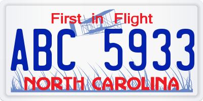 NC license plate ABC5933