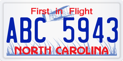 NC license plate ABC5943