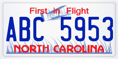 NC license plate ABC5953