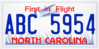 NC license plate ABC5954