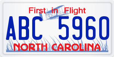 NC license plate ABC5960