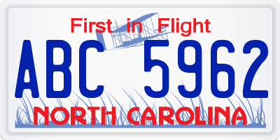 NC license plate ABC5962
