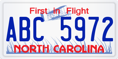 NC license plate ABC5972