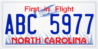 NC license plate ABC5977