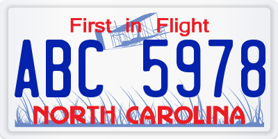 NC license plate ABC5978