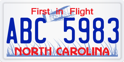 NC license plate ABC5983