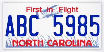 NC license plate ABC5985