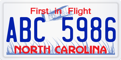 NC license plate ABC5986