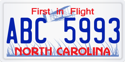 NC license plate ABC5993