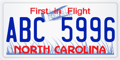 NC license plate ABC5996