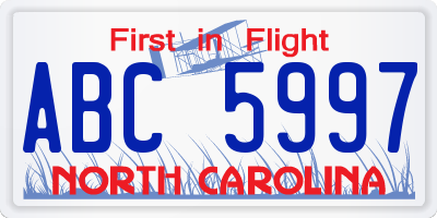 NC license plate ABC5997