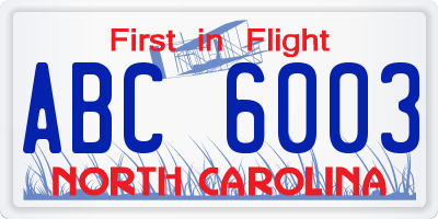 NC license plate ABC6003
