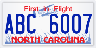NC license plate ABC6007