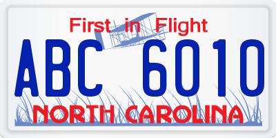NC license plate ABC6010