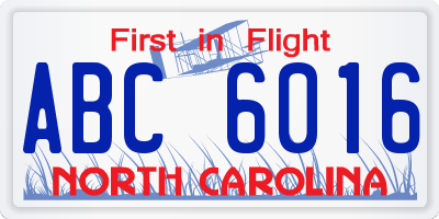 NC license plate ABC6016