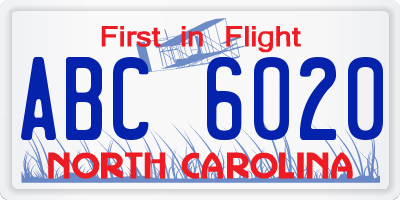 NC license plate ABC6020