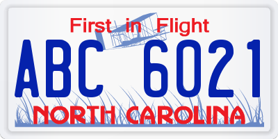 NC license plate ABC6021