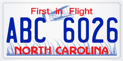 NC license plate ABC6026