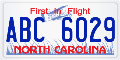 NC license plate ABC6029