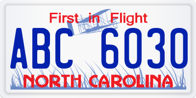 NC license plate ABC6030