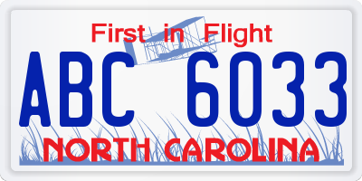 NC license plate ABC6033