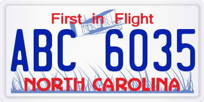 NC license plate ABC6035